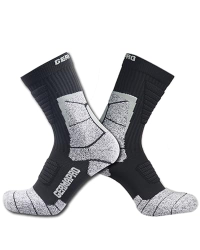 Mens Moisture Wicking Crew Compression Hiking Work Boot Socks w/Germanium Fiber Coolmax All Season 2 Pairs Dark Grey