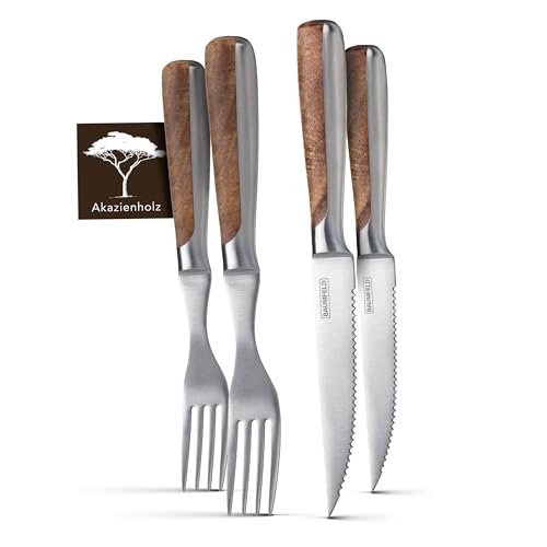 Baumfeld Pizza- und Steakbesteck (Akazienholz, 4 teilig)