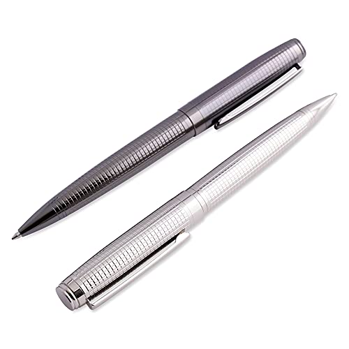 Ballpoint Pen Set For Men - Silver And Gunmetal Grey, Gift Set With Luxury Heavy Refillable Pens, Black Ink #TOP1