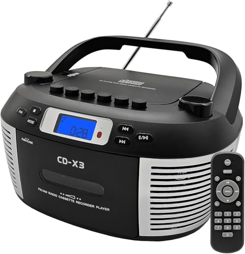 Tragbarer CD- & Kassettenplayer mit Fernbedienung – Inklusive FM/AM-Radio, USB-Wiedergabe, Bluetooth-Lautsprecher, Aufnahmefunktion und Netz-/Batteriebetrieb (seniorenfreundlich) Tragbarer CD- & Kassettenplayer mit Fernbedienung – Inklusive FM/AM-Radio, USB-Wiedergabe, Bluetooth-Lautsprecher, Aufnahmefunktion und Netz-/Batteriebetrieb (seniorenfreundlich)
