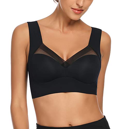 WOWENY Damen Komfort BHS Ohne Bügel Zero Feel Bralette für Frauen, Weich und Bequem T Shirt Schlaf BH Gepolstert,Schwarz,L