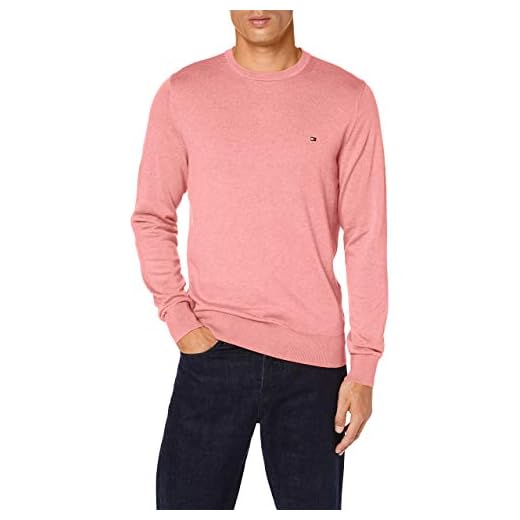 Tommy Hilfiger Organic Cotton Silk Crew Neck Pantalones, Rosa (Pink Grapefruit Heather TY8), Medium para Hombre