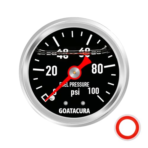 GOATACURA 0-100psi Glycerin Filled Fuel Pressure Gauge, 1-1/2' Black Dial Size, 304 Stainless Steel...
