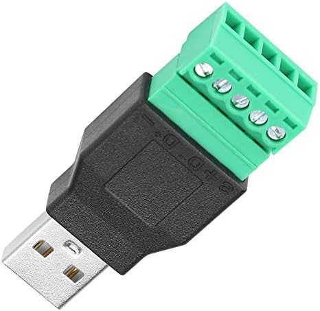 USB Terminal Connector, Screw Terminal Plug, 2 Pcs USB Male Plug to 5 Pin Screw Terminal Adapter Connetor
