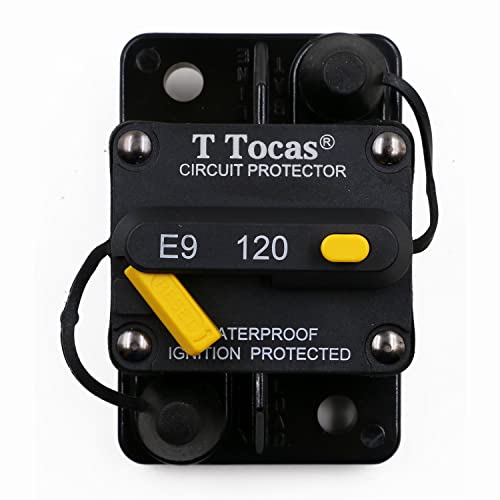 T Tocas Hi-Amp 120A Surface-Mount Circuit Breaker With Manual Reset Switch Button, 12V - 48V Dc, Waterproof 120 Amp Breakers #TOP26