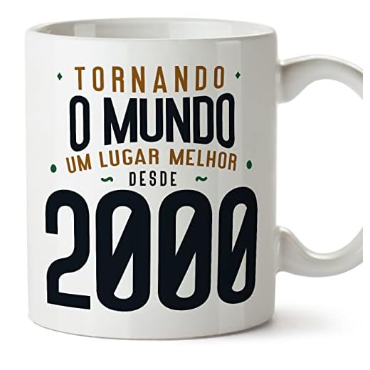 MUGFFINS Tazas 2000 Cumpleaños - En Portugués - Tornando o Mundo um Lugar Melhor - 11 oz / 330 ml - Regalo original y divertido