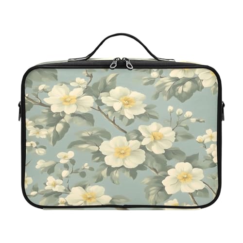 zyrtty Travel Makeup Train Case Flower Pattern Green Plants Leaves Cosmetic Organizer Portable Storage Bag with Adjustable Dividers for Cosmetics Brushes Toiletry Jewelry Digital Accessories