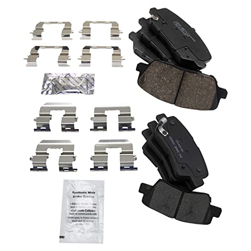 Image of TRQ Front and Rear Ceramic Brake Pad Set | For 2013-15 Hyundai Veloster Turbo 2014-15 Veloster Turbo R-Spec 2014-16 Kia Forte Koup SX 2014-16 Forte5 2015-16 Forte5 SX