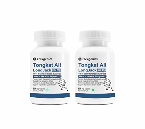 Image of Trexgenics TONGKAT ALI LONGJACK 10:1 extract 400 mg Premium Men's Health Energy, Endurance, Athletic Performance Support (60 Veg. Capsules) (Pack of 2)