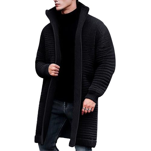 Men Notch Collar Long Sweater Cardigan Shawl Collar Open Front Cardigan Shawl Collar Open Front Knit Sweater