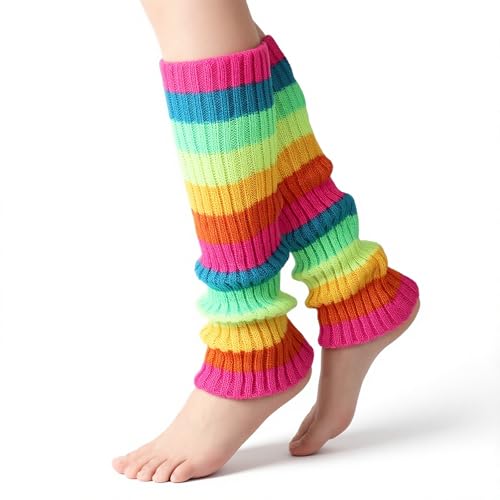 Jxiwfvl 80s Leg Warmers for Women Vibrant Neon Colors Colorful Legs Warmers Rainbow Fur Leg Warmer Rainbow Tights Add a Splash of Color to Your Winter Clothes Dance or Party Accessories