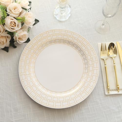 10 Platos Desechables Redondos de Papel Blanco con Diseño Dorado miniatura 5