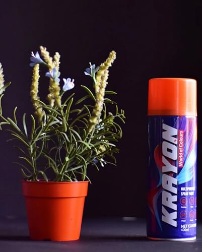 Image of BANNA Krayon Ornage Acrylic Spray Paint 400 ml | Quick Dry Rust-Resistant Multi Surface Aerosol Spray Paint for Metal, Wood, Plastic, Glass, Furniture & DIY Projects