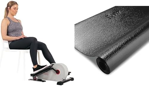 Sunny Health & FitnessMagnetic Portable Under Desk Elliptical Machine SF-E3872 + Home Gym Foam Floor Protector Mat for Exercise Equipment NO. 074-XS