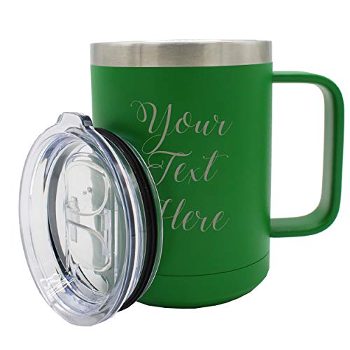 My-Personal-Memories-Custom-Personalized-15-oz-Insulated-Coffee-Mug-Travel-Tumbler-with-Handle-and-Lid-Monogrammed-and-Engraved-with-Your-Text-Green
