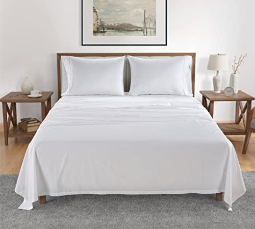 Lefoyer 100% Organic Cotton King Sheet, Percale Weave, 4-Piece Bed Sheets- One Flat, One Fitted & 2 King Pillow Cases, Deep Pockets, Ultra Soft Best Bedding Sheets Set for Bed- White