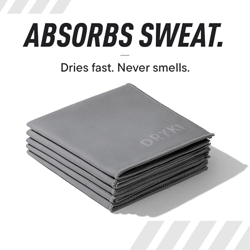 Image of DRYKI Sweat Absorbing Handkerchiefs - The Original Pocket-Sized Sweat Towels - Quick-Dry Microfiber Sweat Rags for Face, Hands, & Body - Men & Women - Gym, Sports, and Work (Grey: 5 Pack)