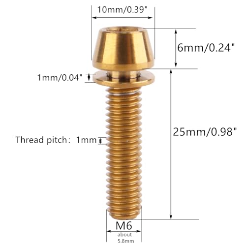 Image of 4Pcs Titanium Bolt M6 x 25mm Allen Hex Bolts with Washers Screw for Bicycle V Brake Hub Fixed (Gold)