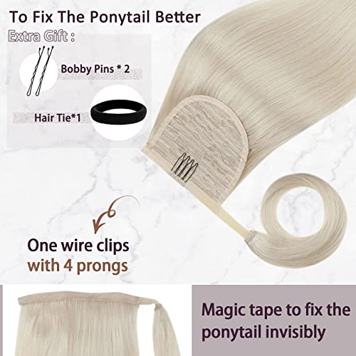 RUNATURE Blonde Ponytail Hair Extensions - Real Human Hair, White Blonde, 14 Inch, 70 Gram, 7-Ponytail-#800, 14inch/35.56cm - Image 4