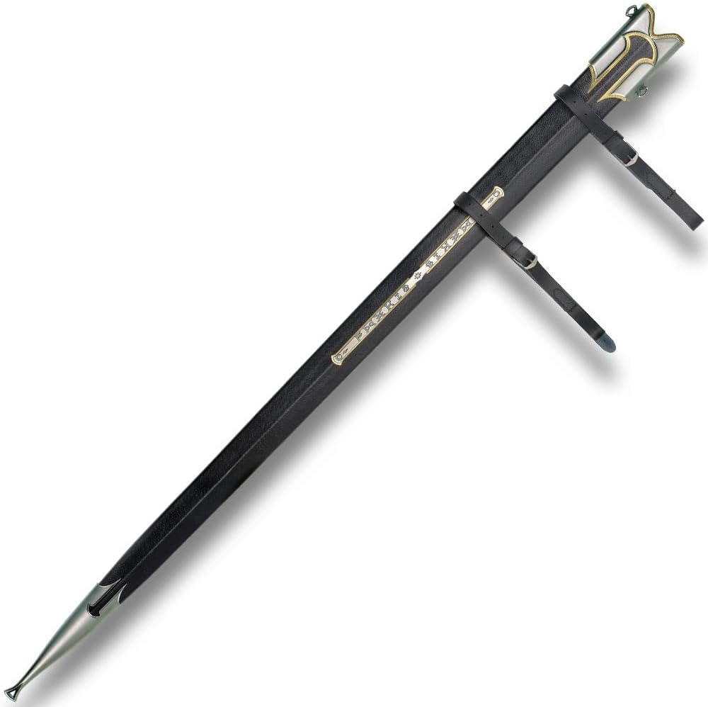 - Anduril Scabbard | Authentic Reproduction Lord of The Rings | Genuine Leather Wrap | Solid Metal Fittings | 24-K Gold Plated Finish | 44 5/8" Overall