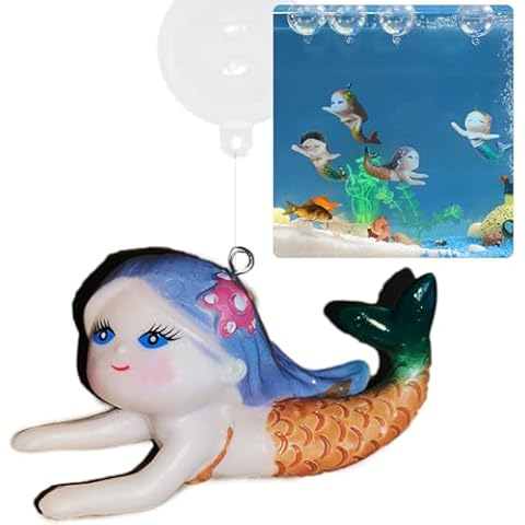 PAPIEEED Floating Mermaid Fish Tank Decor, Cartoon Aquarium Decorations for Aquatic Pets to Play Resin Aquarium Ornaments Suitable for All Kinds of Fish Tank Cover