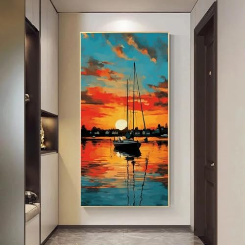 Toile paysage coucher de soleil mer 80x160 cm : la solution pour sublimer un grand mur vide