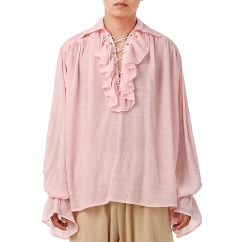 GRACEART Camisa medieval nórdica para hombre o mujer, estilo pirata, renacentista, capitán victoriano, rosa, S