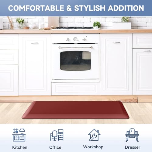 Image of StepRite 4 /5 Inch Thick Kitchen Mat Anti Fatigue Mat Kitchen Rugs Kitchen Decor Non-Slip, Stain & Water Resistant, Kitchen Mats Desk Mat for Kitchen, Office, Workshop, Red, 17'' x 39''