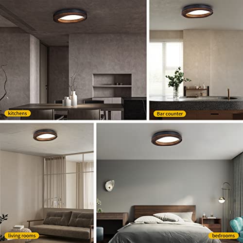 Led Flush Mount Ceiling Light, Dimmable 17.72” Wood Ceiling Lamp Fixture 65W, 3000K/4000K/6000K Adjustable Round Flat Panel Light For Bedroom, Kitchen, Bathroom, Hallway, Stairwell #TOP2