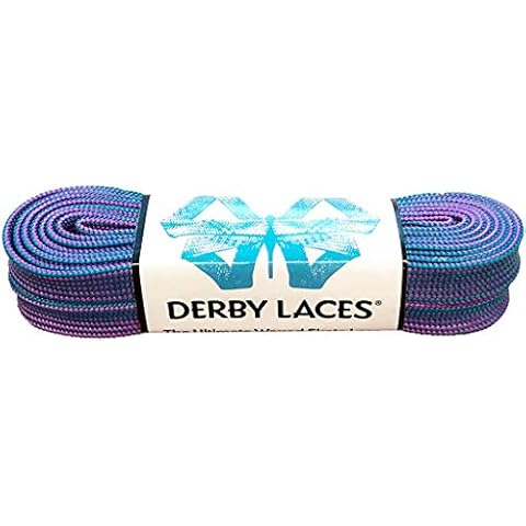Derby Laces Striped - Flat, 10mm Wide, for Boots, Skates, Roller Derby, and Hockey Skates (Purple and Teal, 72 Inch / 183 cm) Cover