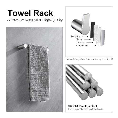 4-Pieces Bathroom Accessories Set, Towel Bar Set Modern Stainless Steel Towel Rack Towel Hooks Toilet Paper Holder for Bathroom Wall Mounted, Brushed Nickel 23 Inch — view 2