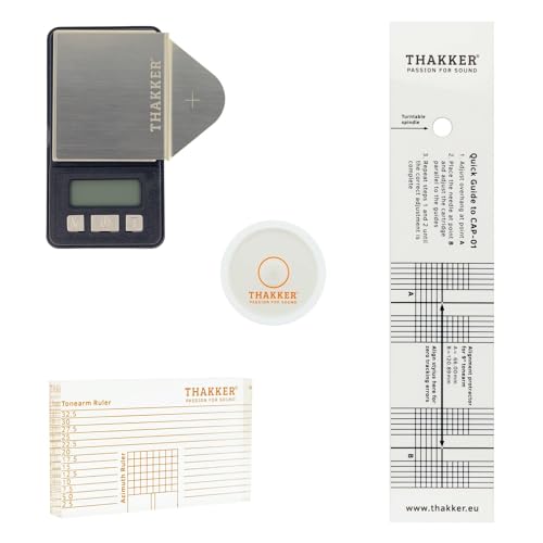 THAKKER Set 03 - Set de Ajuste y Alineación con Escala Digital de Tonearm, Azimut, Nivel de Burbuja y Protractor de alineación de Cartuchos para Giradiscos