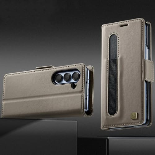 Étui portefeuille rabat cuir Samsung Galaxy Z Fold6 porte-stylo gris