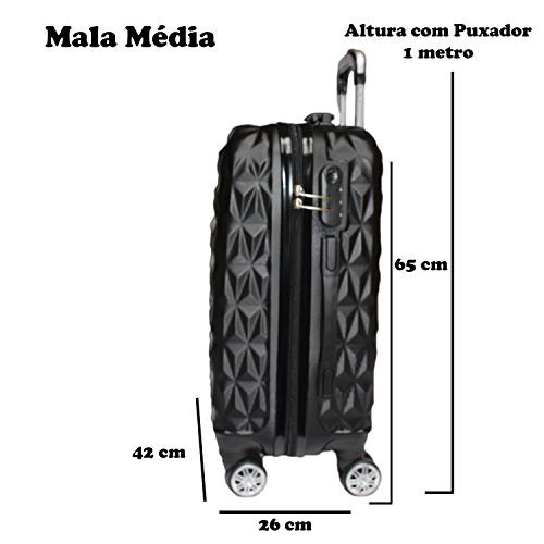 Mala de Viagem Média 65x42x26 Em Abs C/Rodinhas 360º Preta