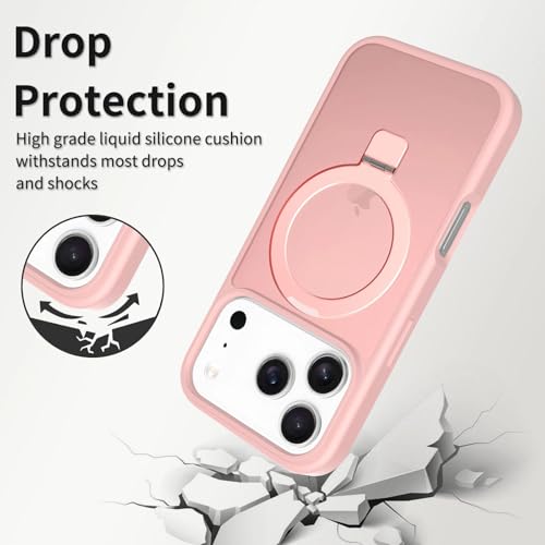Image of Magnetic for iPhone 17 Pro Case, 6.3 inch, Compatible with MagSafe, Rugged Kickstand, Not-Yellowing Military-Grade Protection, Matte Pink