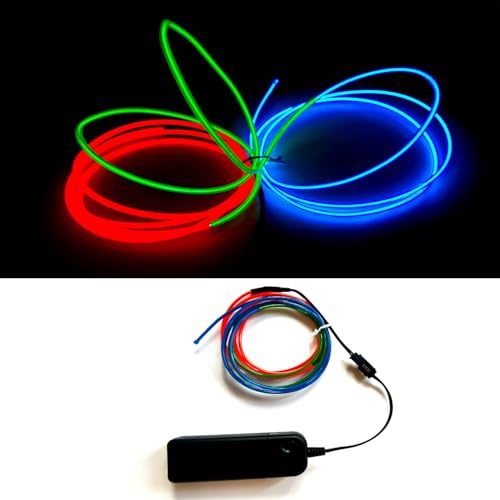 Image of MaxLax EL Wire Mutilcolor, 2M Portable Battery Pack Neon Light Strip 360 Cuttable Glowing Rope Lights for Parties, Halloween, DIY Decoration