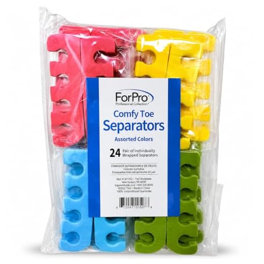 ForPro Professional Collection Comfy Toe Separators, Assorted Colors, Luxurious Foam Pedicure Toe Separators, Individually Wrapped, 24-Pairs