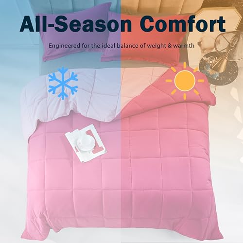 3pc Hot Pink Queen Size Bedding Comforter Set Duvet Insert Blanket | All Season Use, Reversible, Lightweight, Box Stitched, 4 Corner Tabs, Breathable, Soft, Machine Washable - image 2