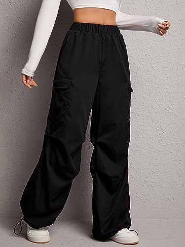 WDIRARA Women's Cargo Pants Flap Pockets Baggy Side Drawstring Adjustable Elastic High Waisted Y2k Street Cargo Pants4