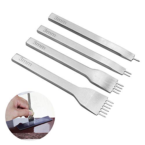 DIY Leder Locher Kits mit Schnellarbeitsstahl Leder Meißel Locher Werkzeug, 3mm 1/2/4/6 Prong Kohlenstoffstah (3MM)