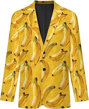 Men's Banana Print Blazer, Yellow, Novelty Fruit Pattern, Casual Party Suit Jacket-picture-33