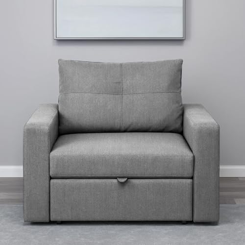 Image of CASASTYLE Seria 1 Seater Pull-Out Premium Fabric Sofa Cum Bed Sofa Set for Living Room (Light Grey Fabric)