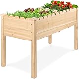 Best Choice Products Raised Garden Bed, Scalloped Design, Elevated Wood Planter Box Stand for Backyard, Patio, Balcony with Bed Liner, 48 x 24 x 30 Inches, 200 Pound Capacity - Natural