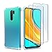 WuGlrz Funda + 2 Pack Cristal Templado Protector de Pantalla para Xiaomi Redmi 9, Ultra Fina Silicona Transparente TPU Anti-caíd Cases