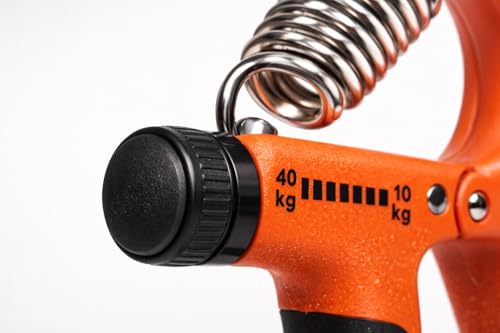 Image of Kin-Kart Adjustable Hand Gripper, Orange and Black, Steel Spring Construction, 10-40kg Resistance Range, Ergonomic Comfort Grip, for Hand Strength Training (ORANGE, 10-40 KG)