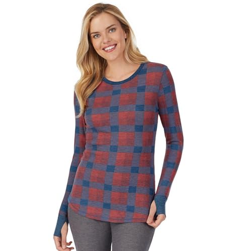 Cuddl Duds Stretch Thermal Long Sleeve Crewneck Top Small (6-8) Red Blue