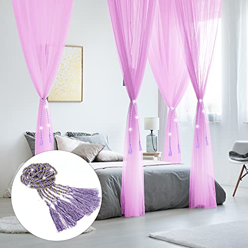 Cortinas con dosel de esquina púrpura confeccionadas para camas King con borlas exclusivas 7
