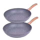 La Moustache - Juego de 2 Sartenes de 22/26 cm, Aluminio Fundido con Revestimiento Antiadherente para Todo Tipo de Cocinas, Incluso Inducción, Sin PFOA, Mangos Antiquemadura (Quilmes)