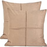 18x18 Caramel Brown Throw Pillow Covers Set of 2 Faux Suede Soft Leather Like Decorative Square Beige Pillowcases for Couch Sofa Chairs Vegan Suede Camel Light Brown Cushion Covers Rustic Modern