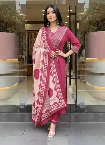 Image of ANNI Designer Women's Rayon Viscose Straight Printed Kurta with Pant & Dupatta Set | Ethnic 3-Piece Readymade Suit for Women | Elegant Festive & Office Wear Traditional Outfit